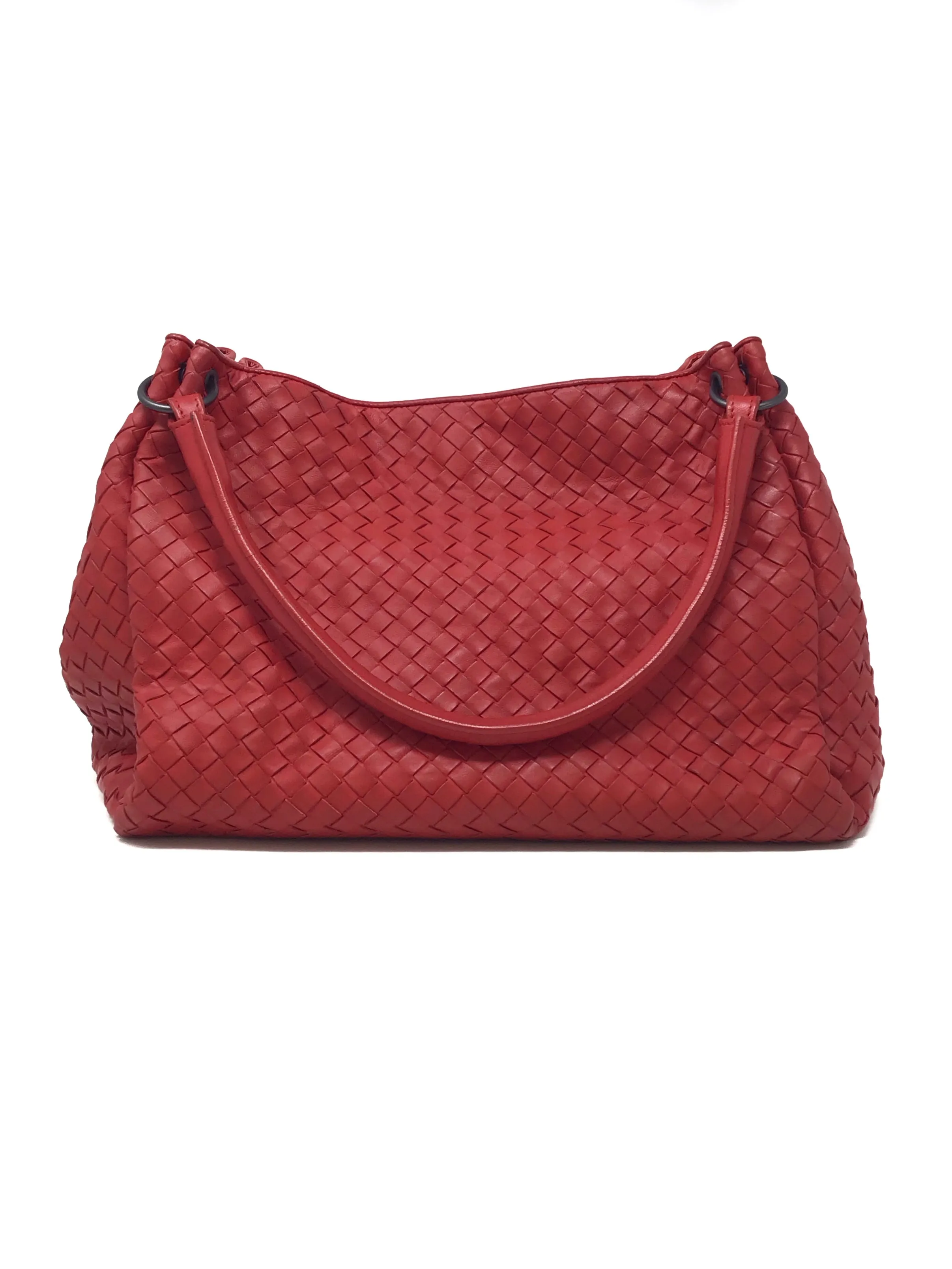 Bottega Veneta Red 'Parachute' Leather Intrecciato Double Handle Tote