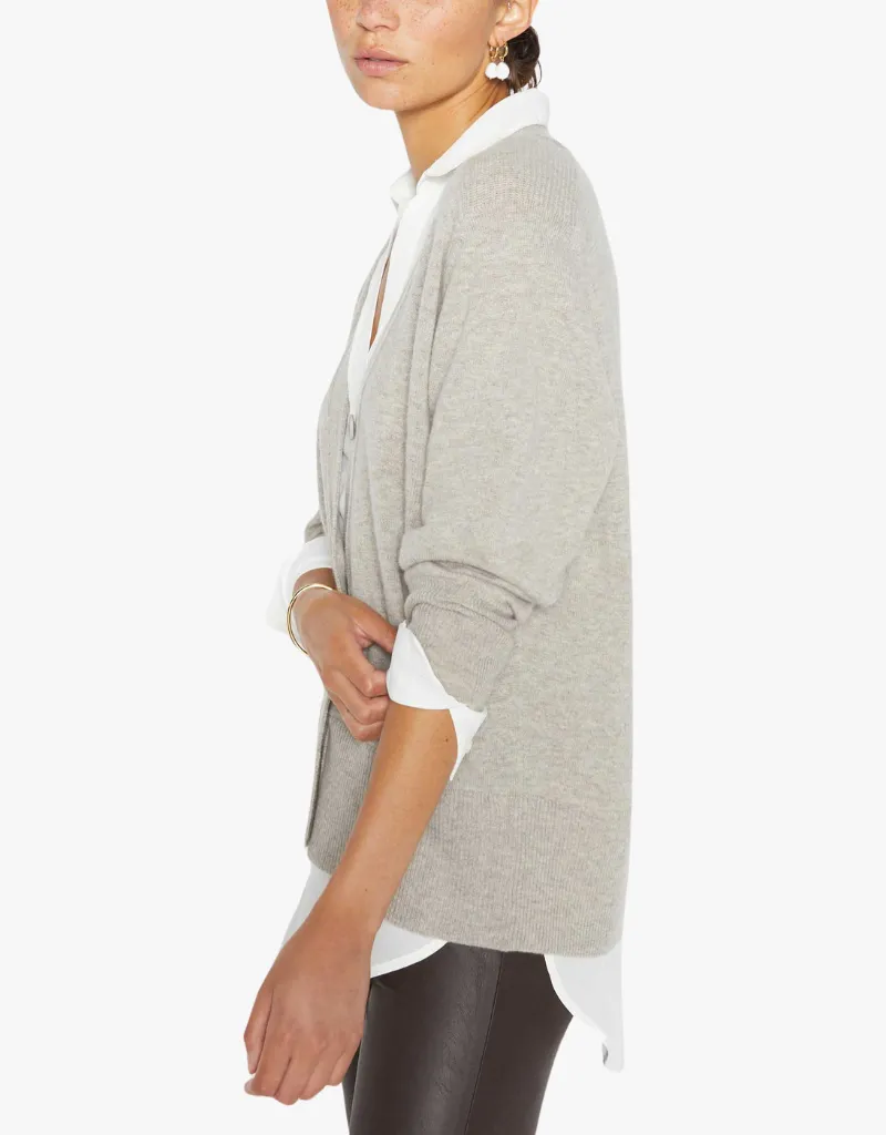 Brochu Walker Callie Layered Looker Cardigan in Camel Melange & White