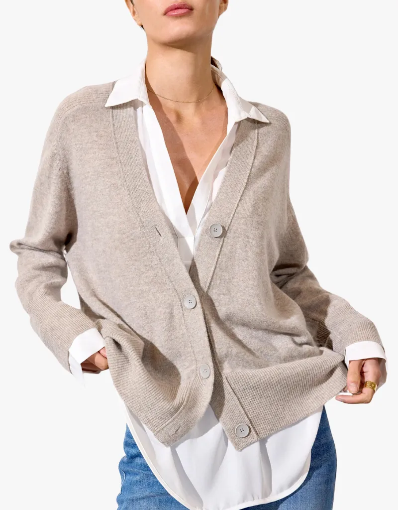 Brochu Walker Callie Layered Looker Cardigan in Camel Melange & White