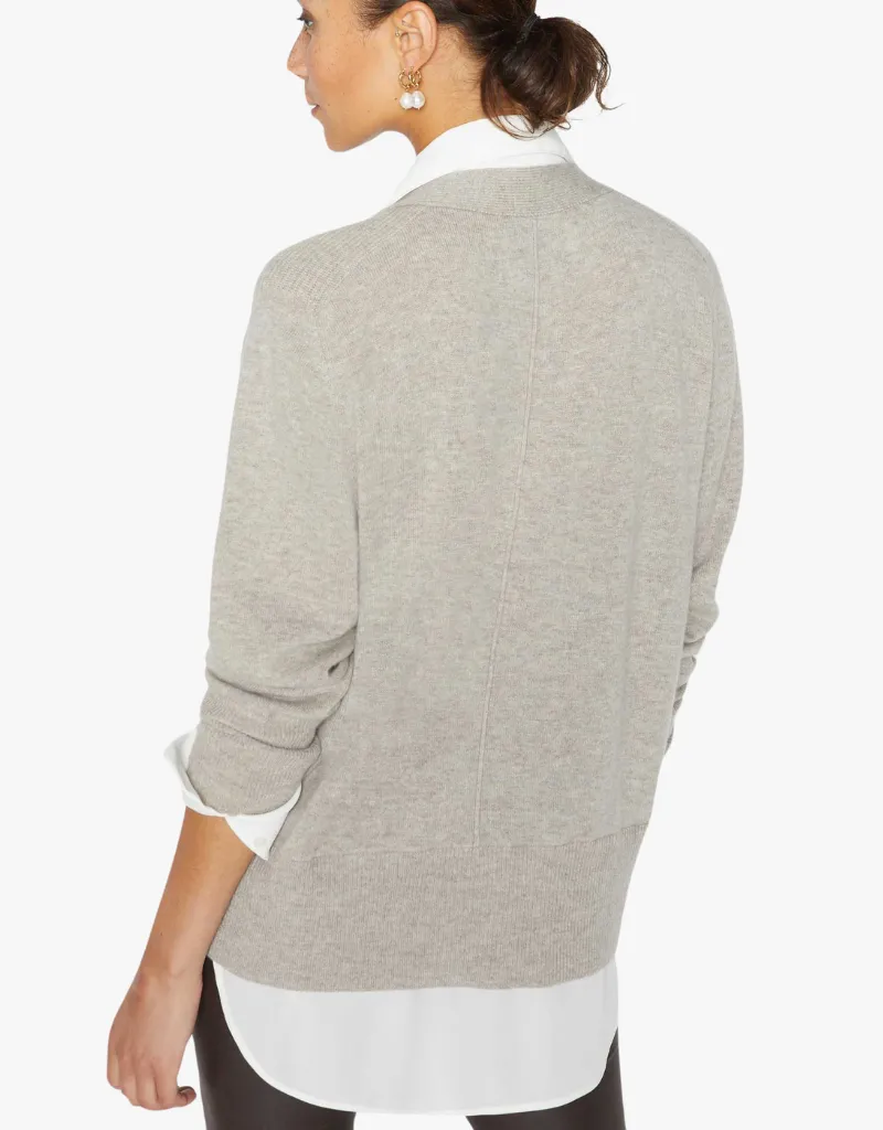 Brochu Walker Callie Layered Looker Cardigan in Camel Melange & White