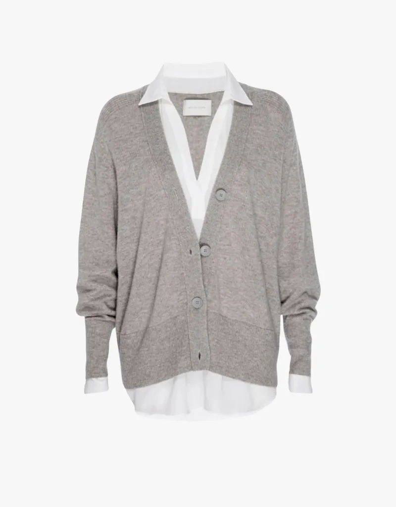 Brochu Walker Callie Layered Looker Cardigan in Camel Melange & White