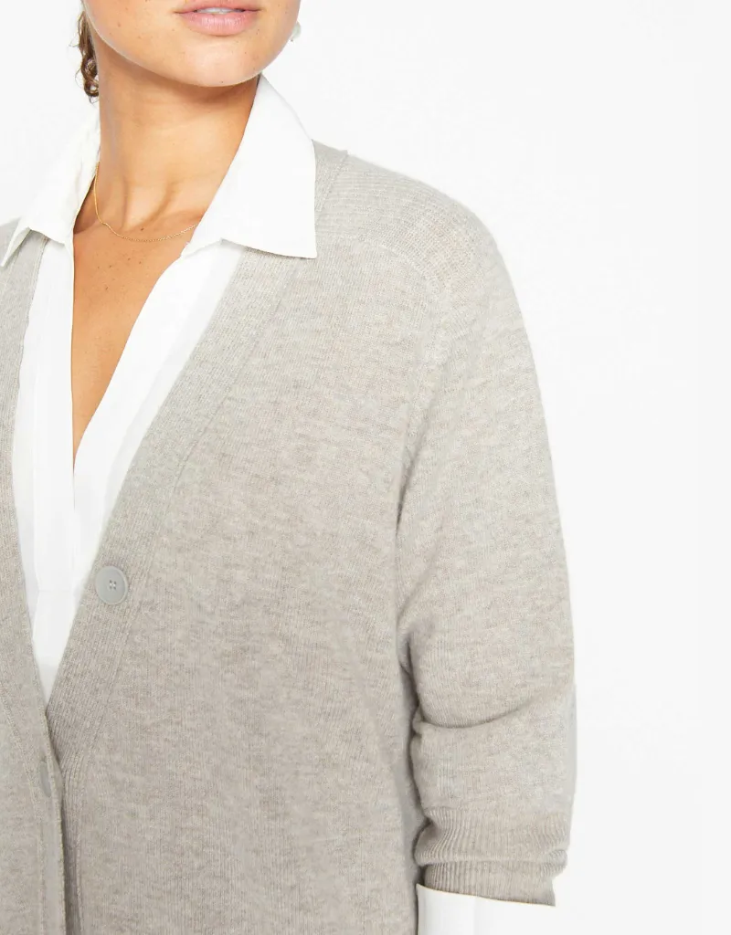 Brochu Walker Callie Layered Looker Cardigan in Camel Melange & White