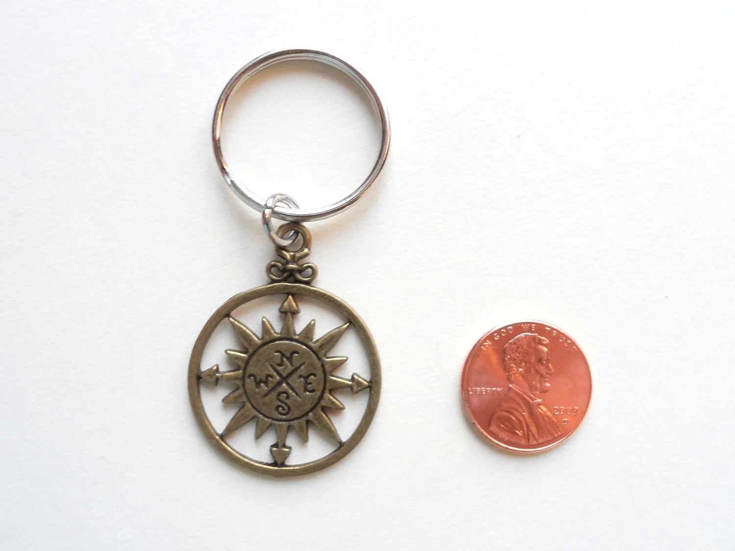 Bronze Sun Compass Keychain - I'd Be Lost Without You; Couples Keychain