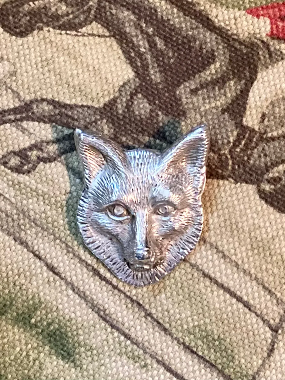 Brooch Fox Mask Silver Wash