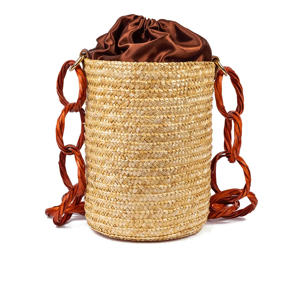 Brown Coffee Raffia Bucket Bag