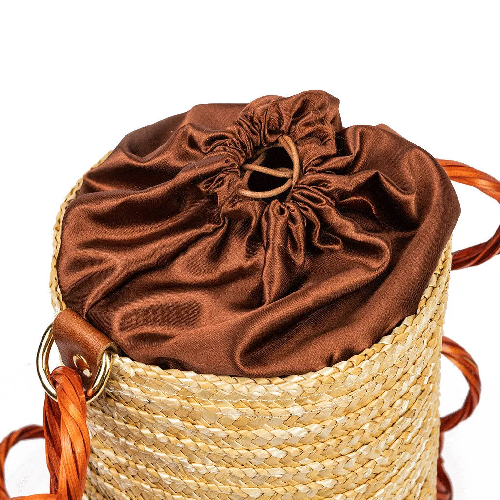 Brown Coffee Raffia Bucket Bag