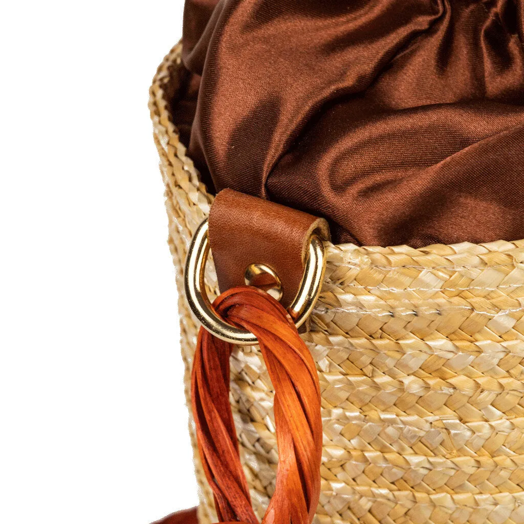 Brown Coffee Raffia Bucket Bag