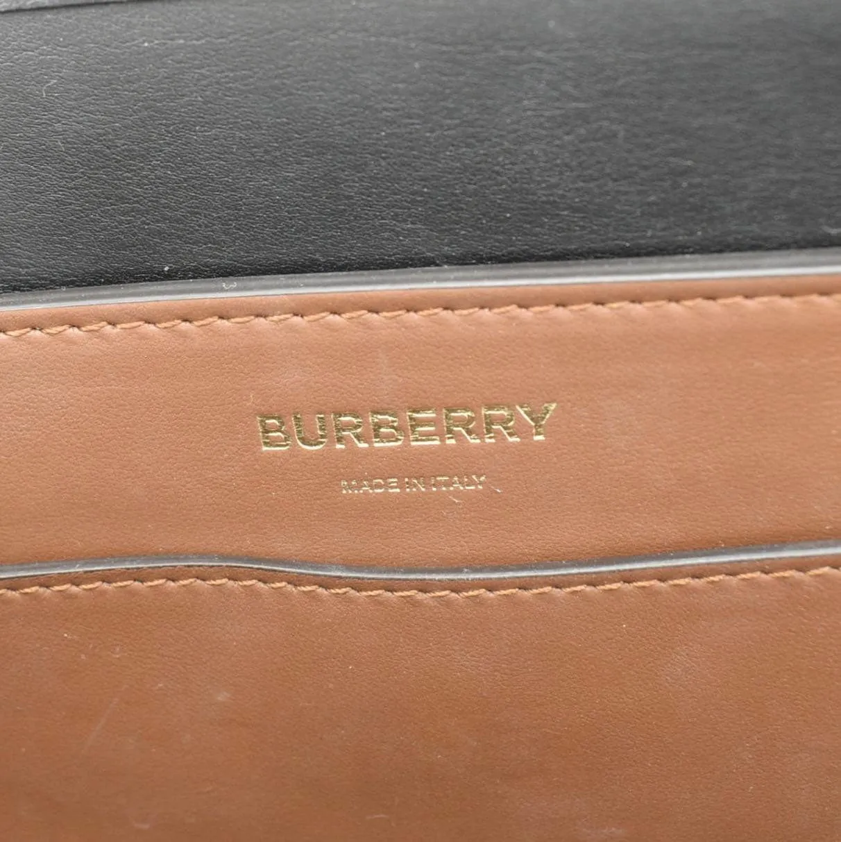BURBERRY Belted Small Monogram Stripe E-Canvas Tote Shoulder Bag Brown