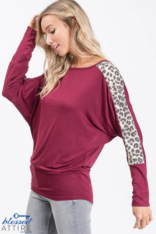 Burgundy and Leopard Print Top