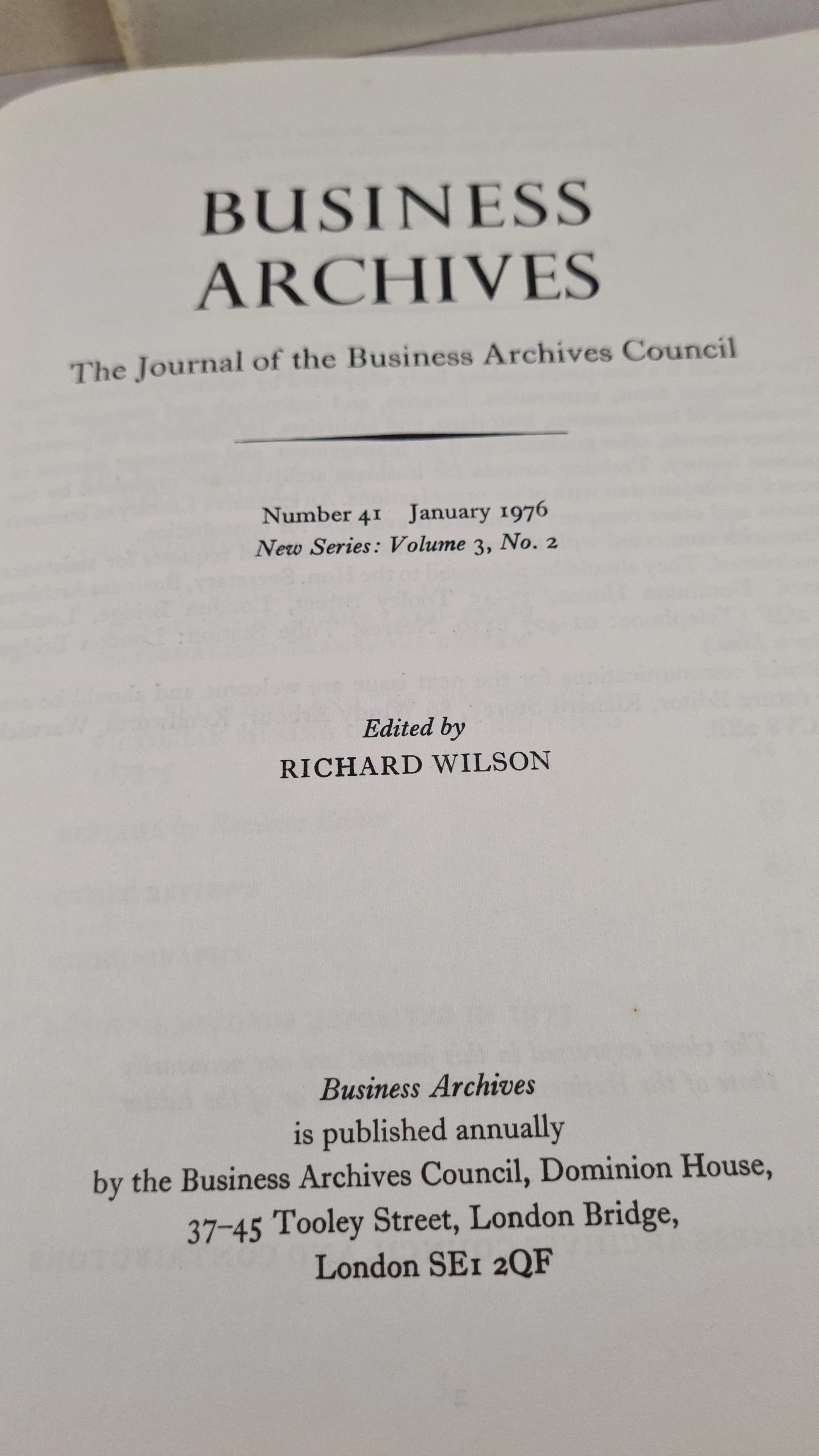 Business Archives Number 36 & 37 1972, - Number 40 1974 & Number 41 1976
