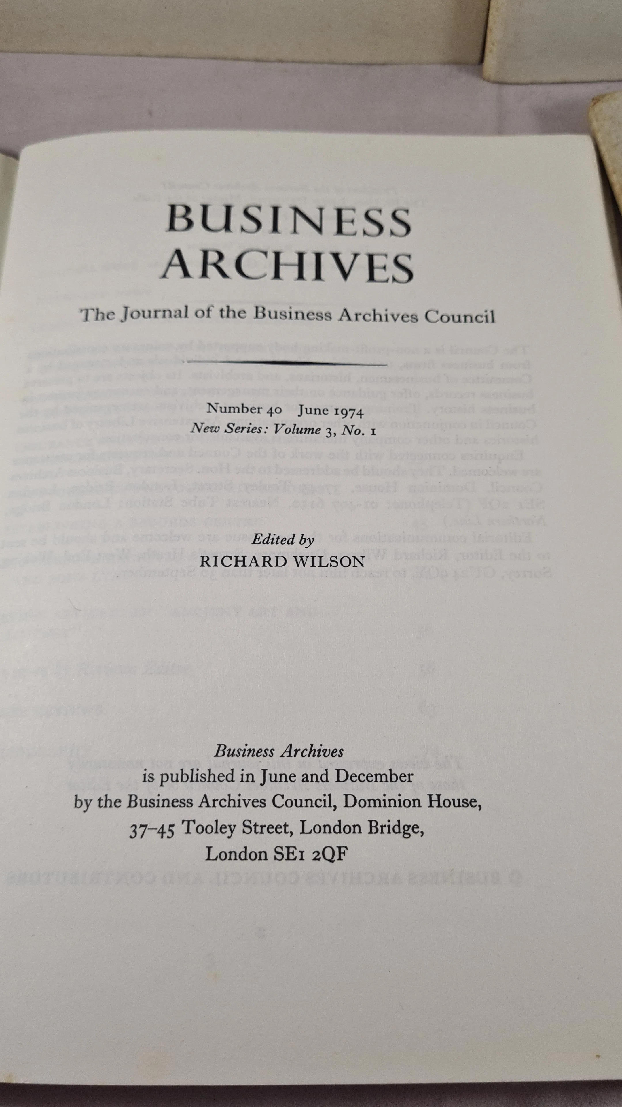 Business Archives Number 36 & 37 1972, - Number 40 1974 & Number 41 1976