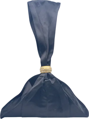 BY FAR Black Satin Triangle Evening Bag With Crystal Embellished Ring