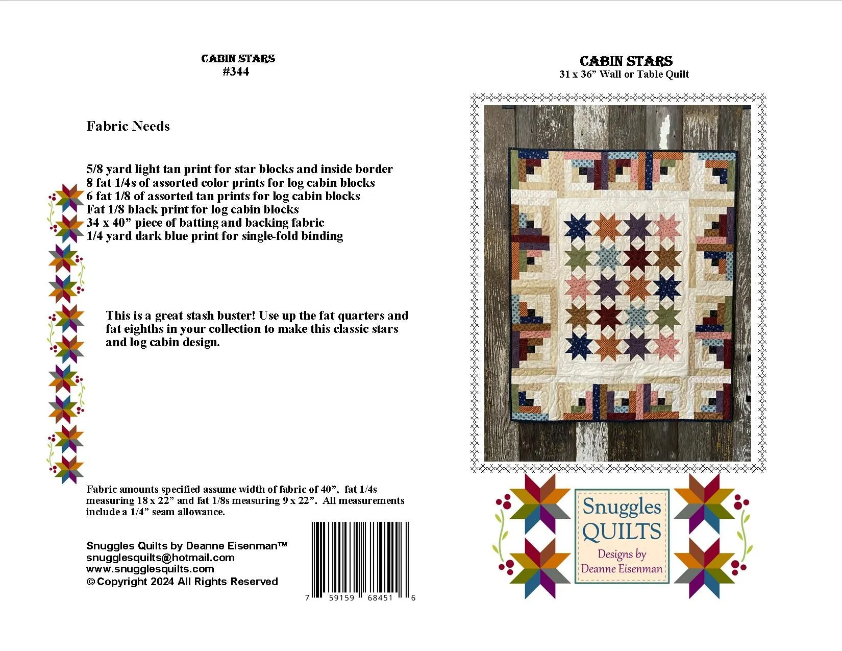 Cabin Stars Quilt Pattern - PDF