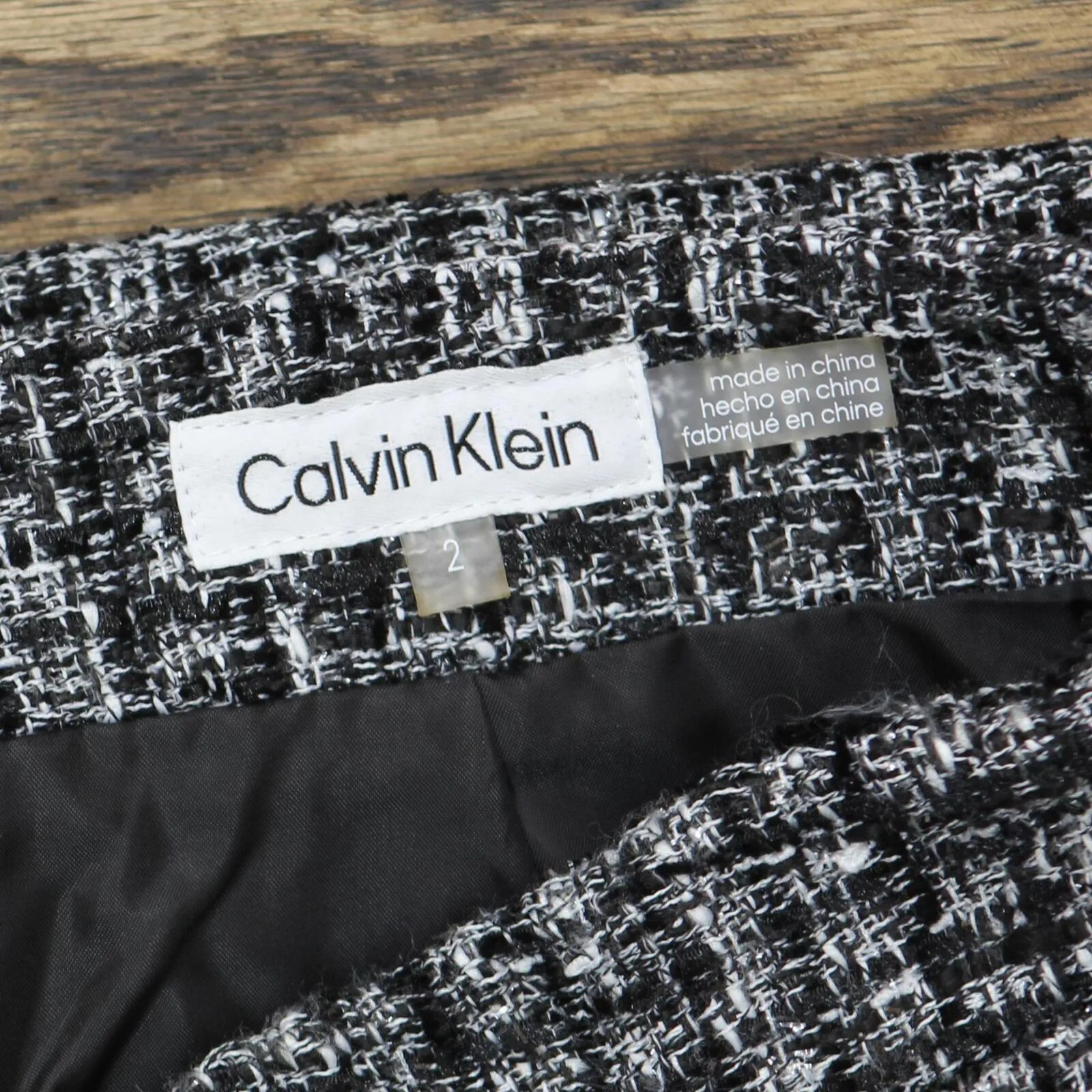 Calvin Klein Women's Tweed Lined Miniskirt M2JNR343 Black / Whte 2