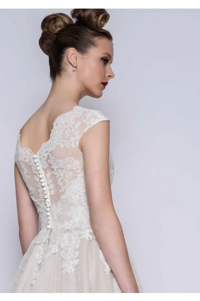 Cap sleeves V neck Princess Short Ankle length Wedding Dress