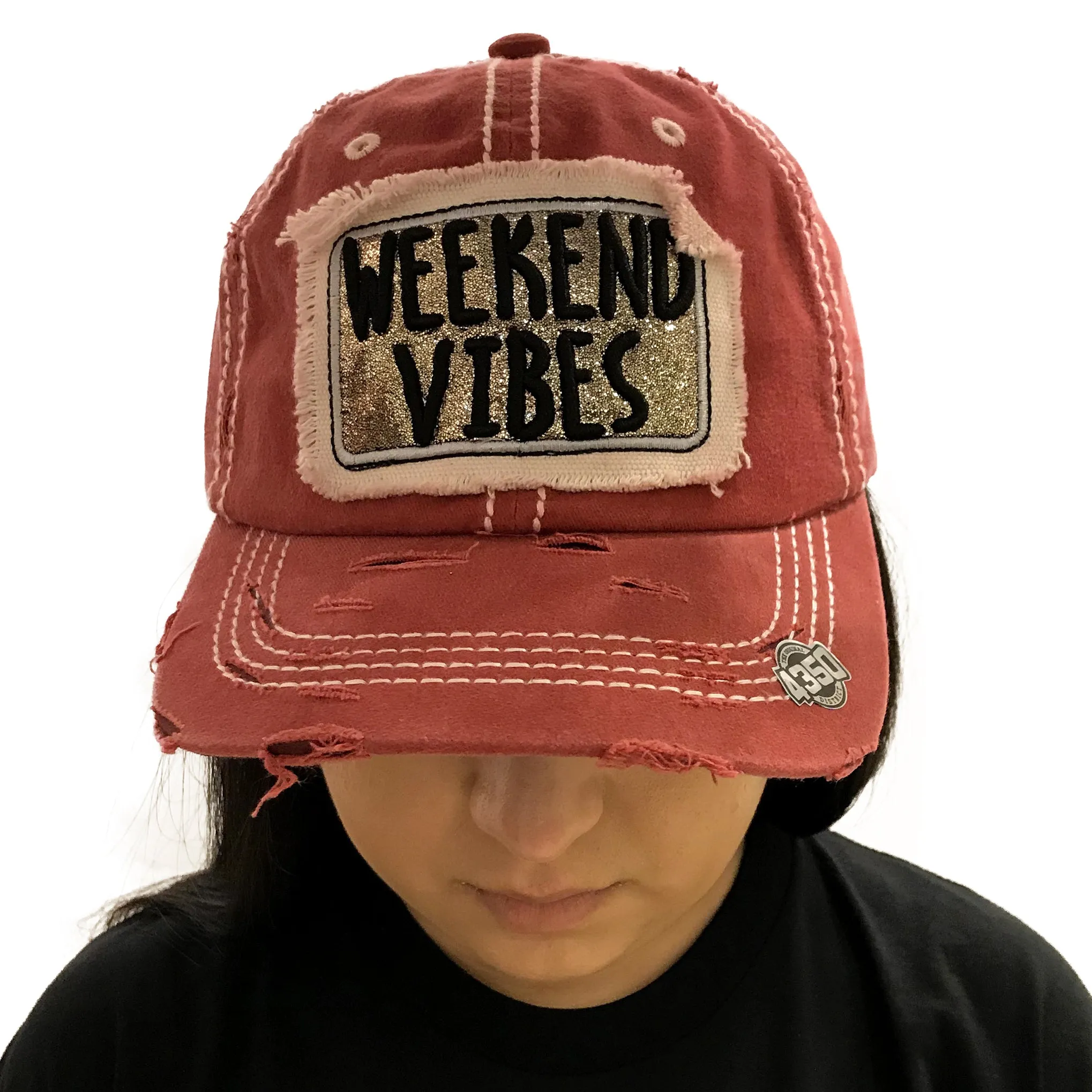 CAPS WEEKEND VIBES DISTRESSED DENIM