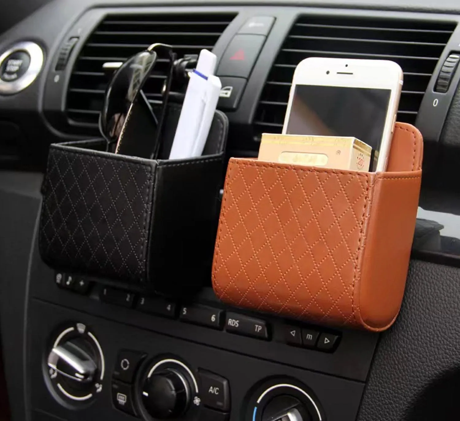 Car Auto Seat Back Interior Air Vent Cell Phone Holder Pouch Bag Box Tidy Storage Coin Bag Case Organizer with Hook, Custom fit for Jaguar