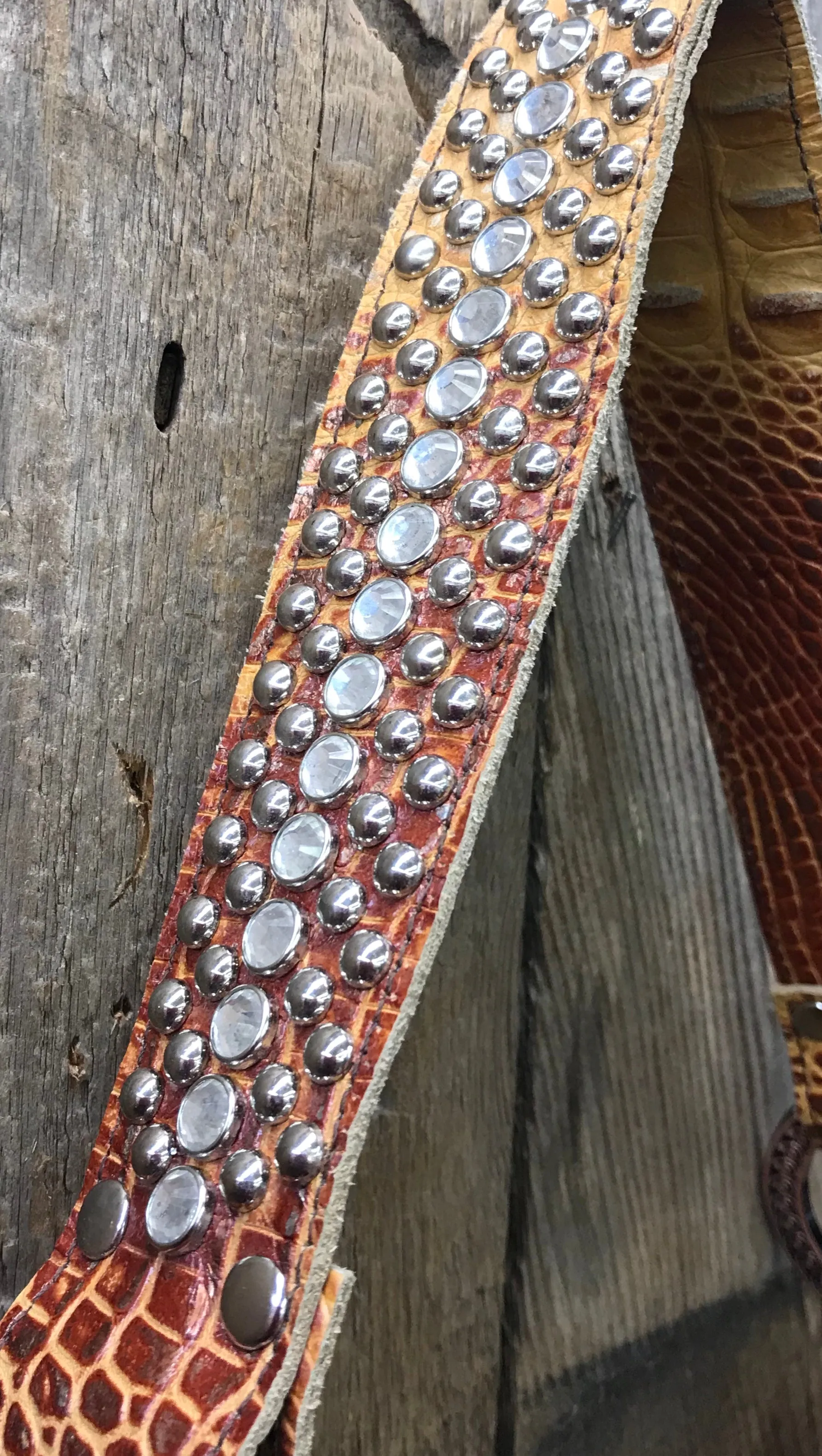 Caramel Croc With Swarovski Crystal Cross Handbag