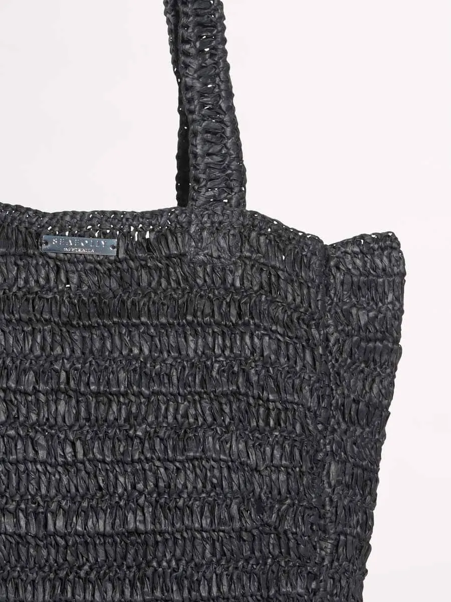 Carried Away Shores Woven Tote in Black