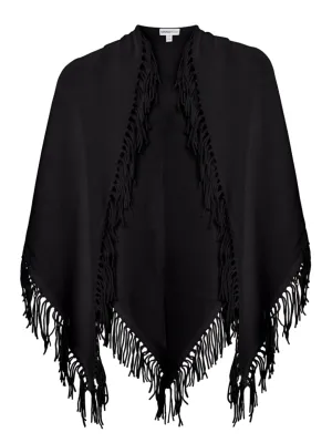 CASHMERE FRINGE SHAWL IN CHARCOAL GREY