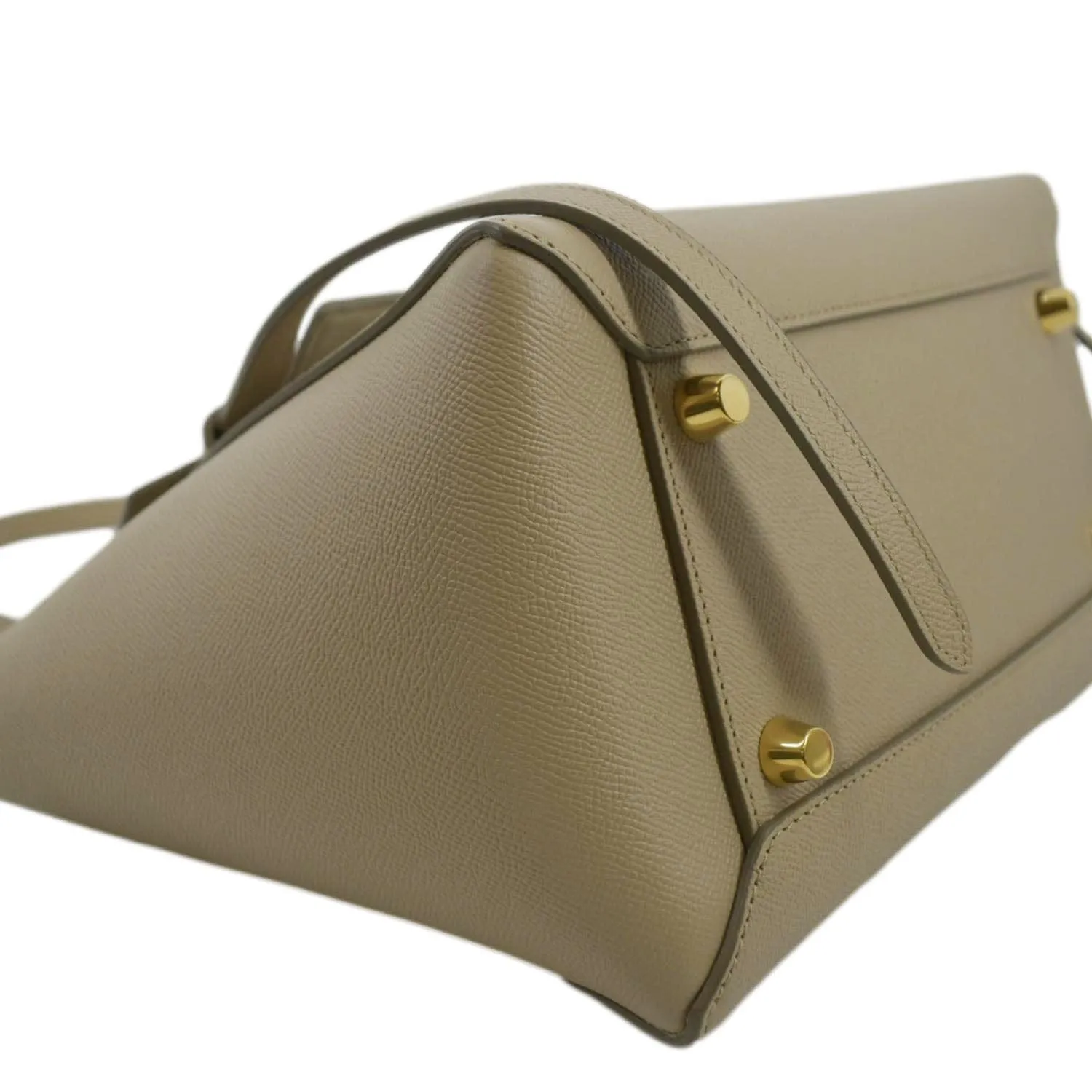 CELINE Mini Belt Grained Leather 2Way Shoulder Bag Taupe