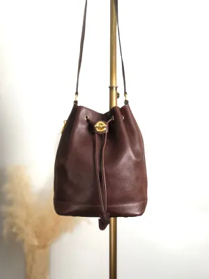CELINE Toggle Clasp Drawstring Shoulder bag Brown Vintage 4cufh5