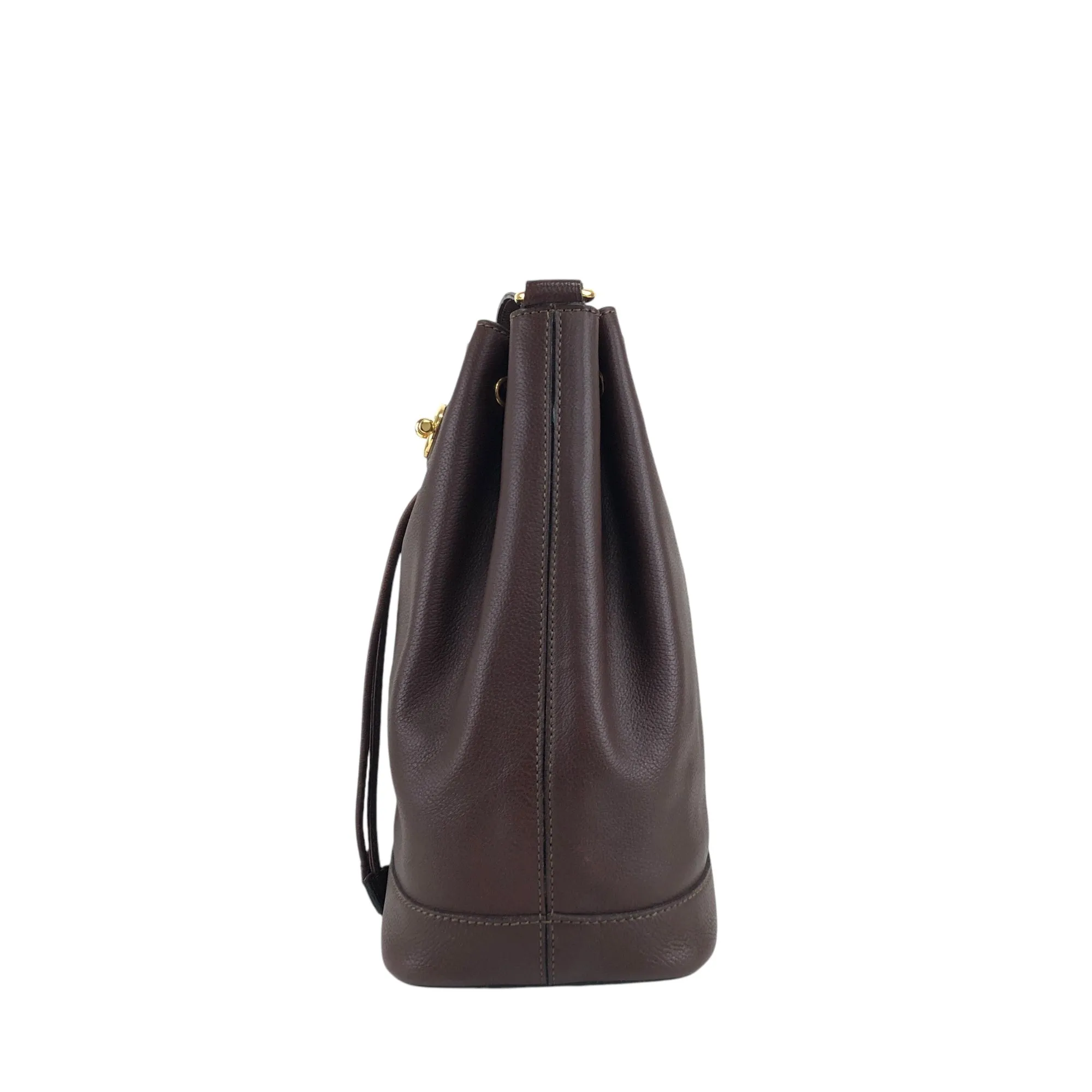 CELINE Toggle Clasp Drawstring Shoulder bag Brown Vintage 4cufh5