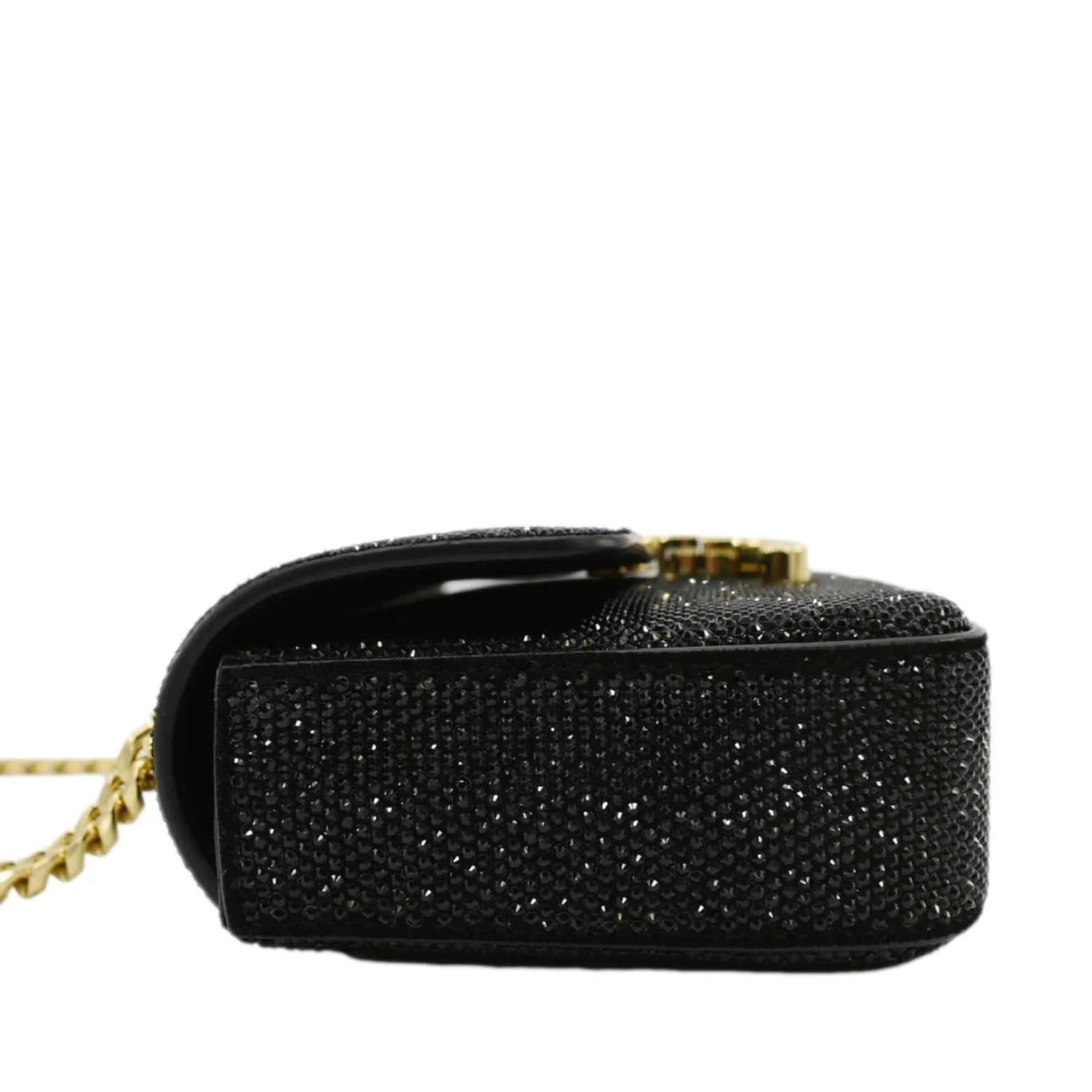 CELINE  Triomphe Claude Suede Strass Shoulder Bag Black