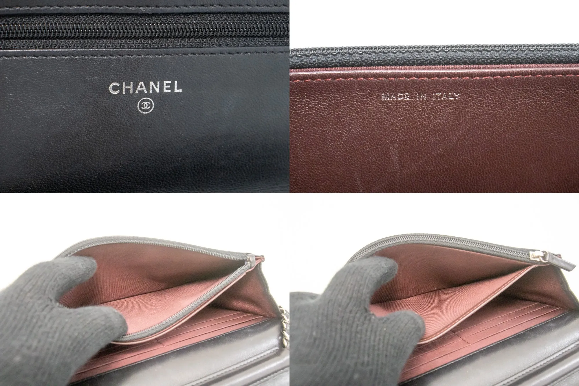 CHANEL Black Classic Wallet On Chain WOC Shoulder Bag Lambskin SV m93
