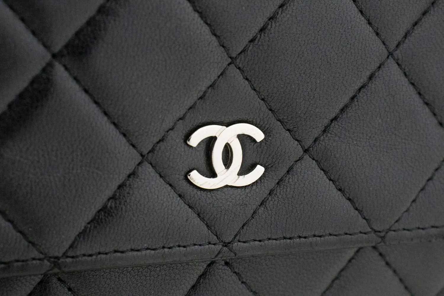 CHANEL Black Classic Wallet On Chain WOC Shoulder Bag Lambskin SV m93