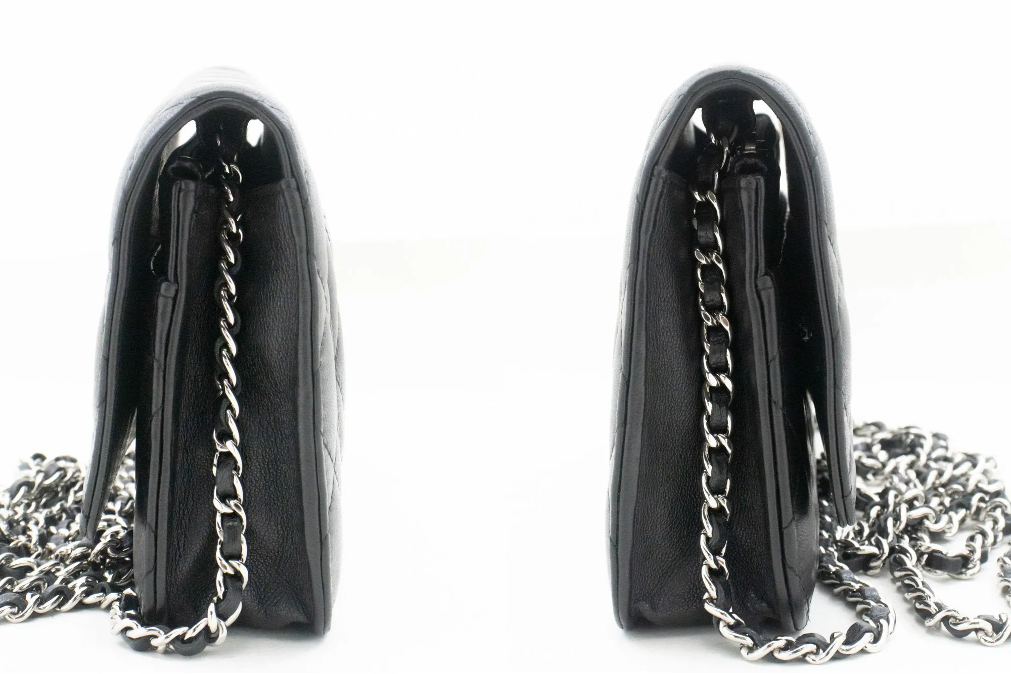 CHANEL Black Classic Wallet On Chain WOC Shoulder Bag Lambskin SV m93