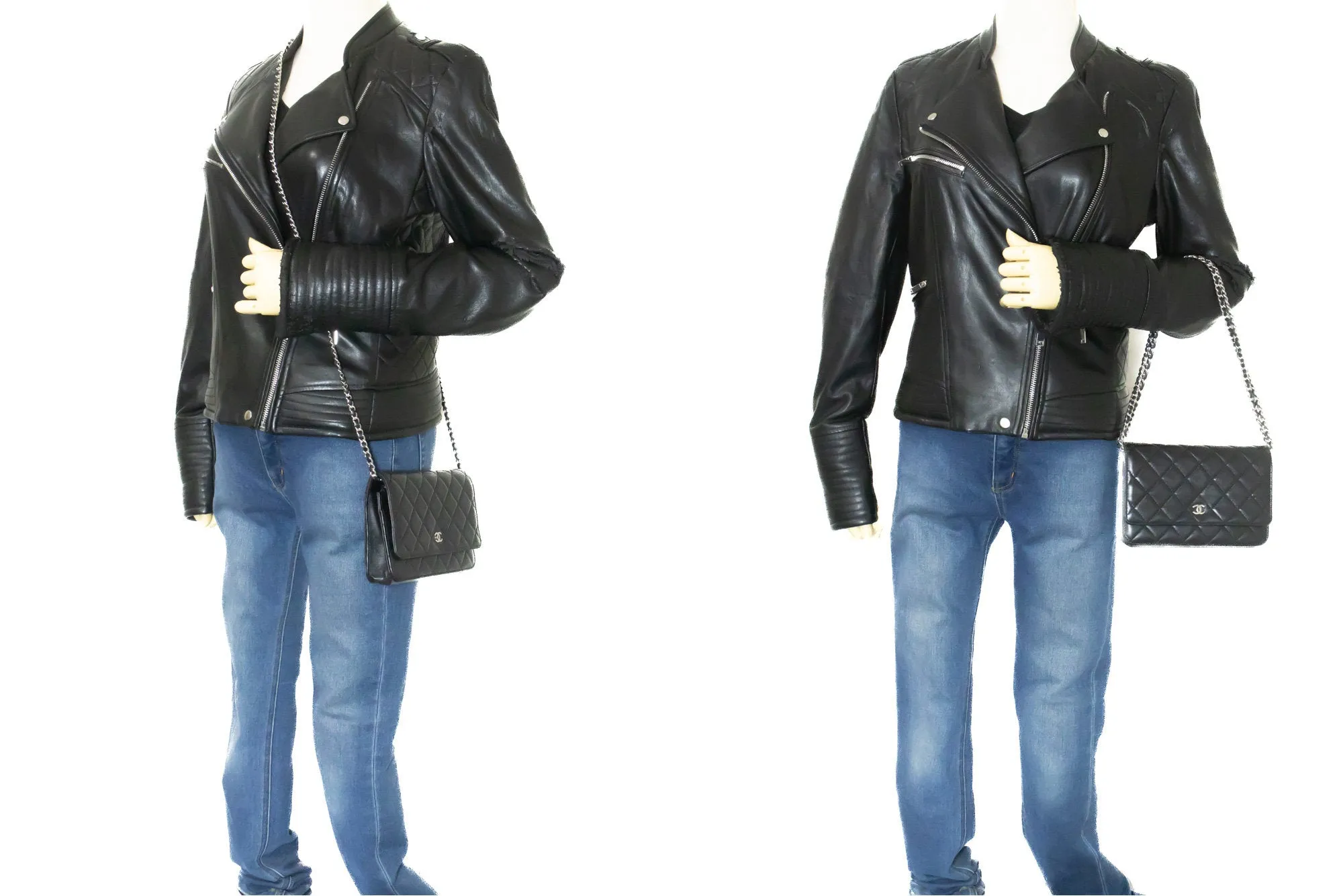 CHANEL Black Classic Wallet On Chain WOC Shoulder Bag Lambskin SV m93