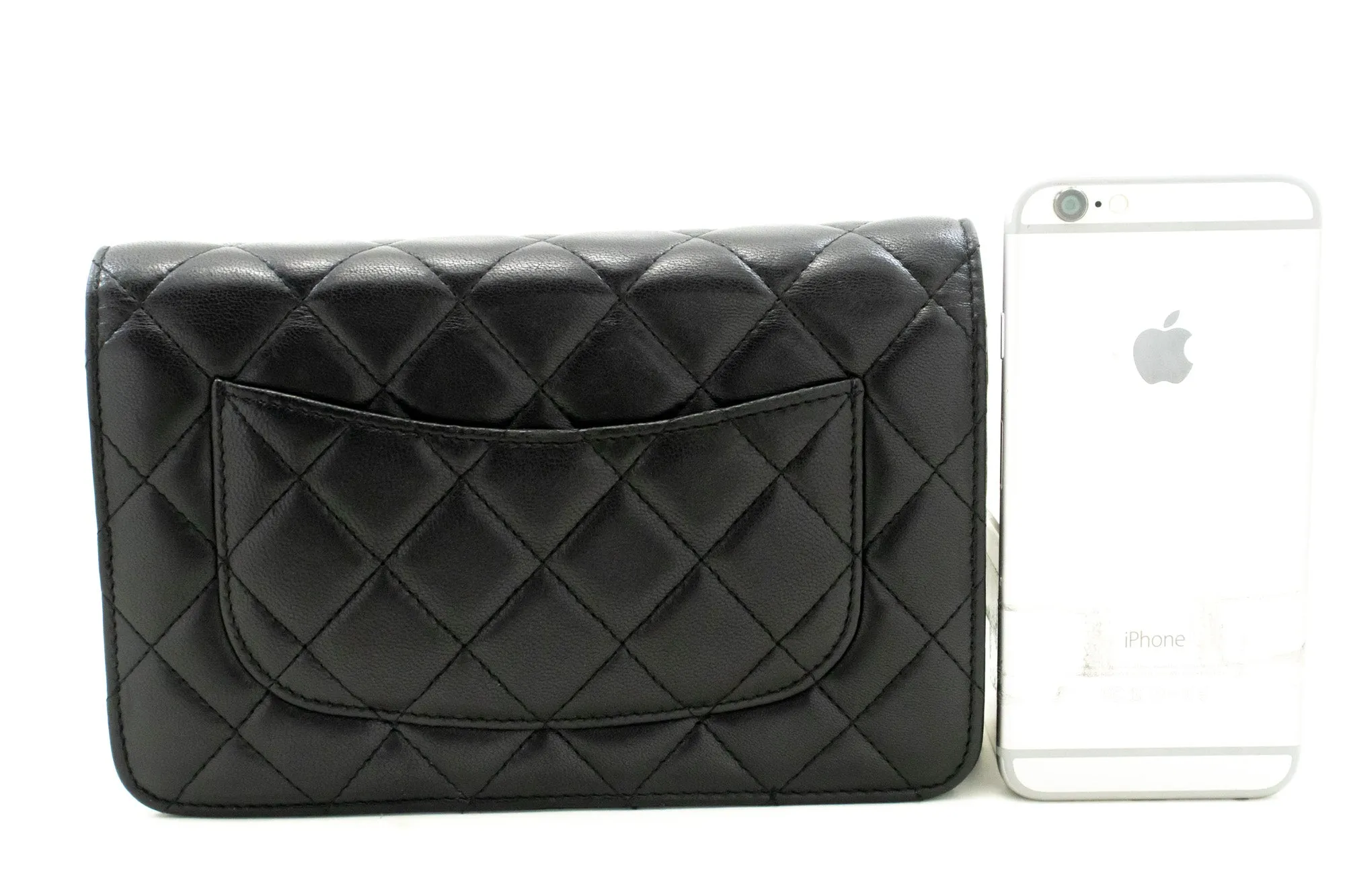 CHANEL Black Classic Wallet On Chain WOC Shoulder Bag Lambskin SV m93