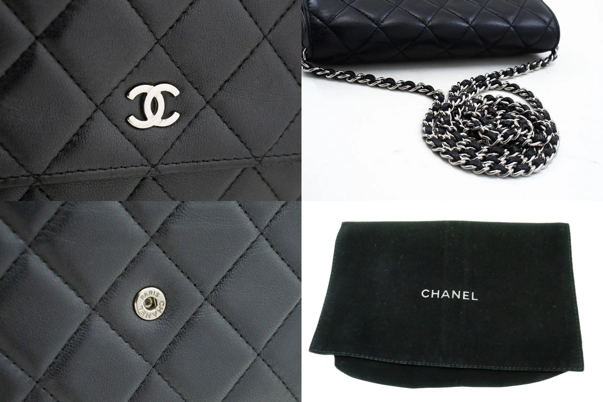 CHANEL Black Classic Wallet On Chain WOC Shoulder Bag Lambskin SV m93