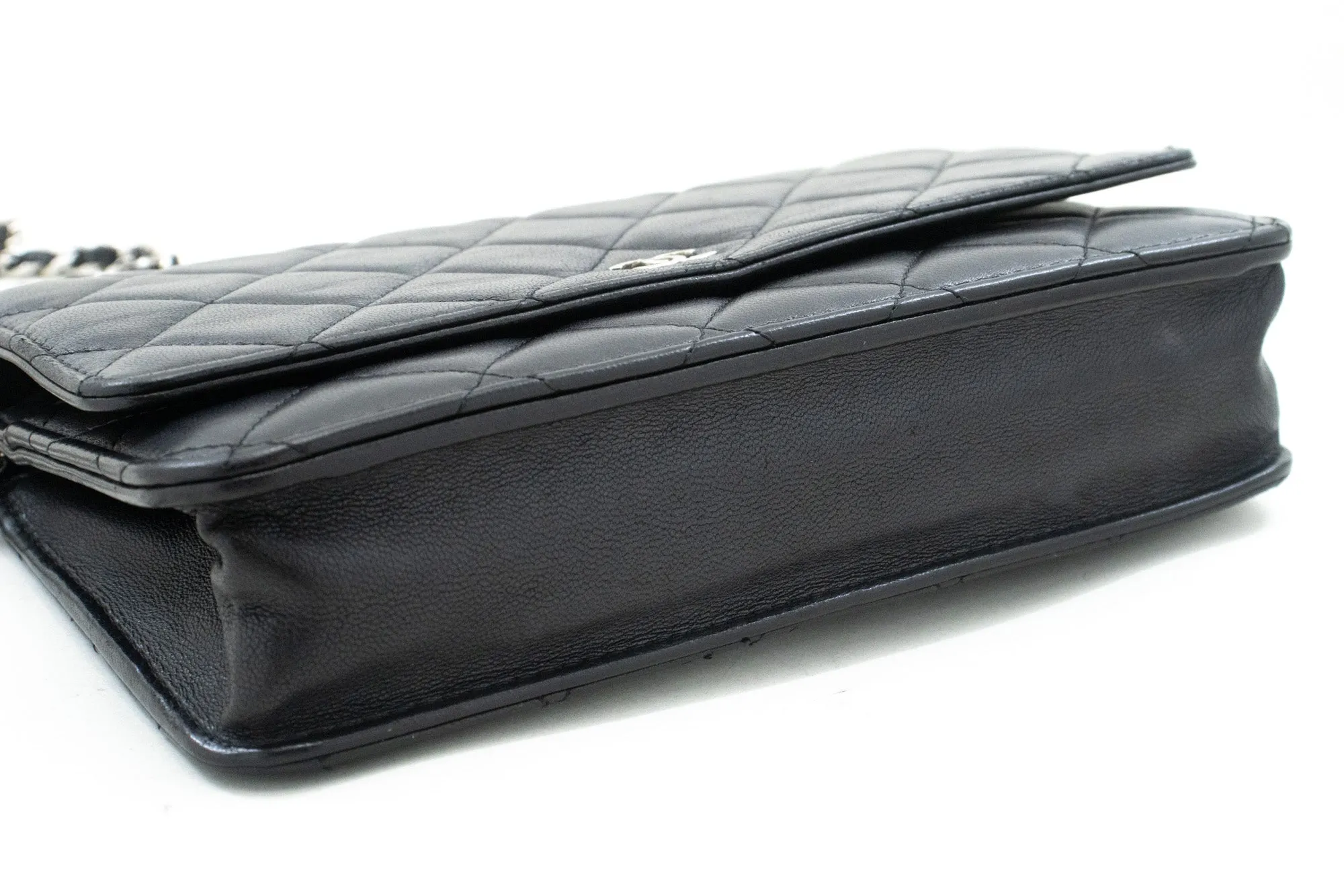 CHANEL Black Classic Wallet On Chain WOC Shoulder Bag Lambskin SV m93