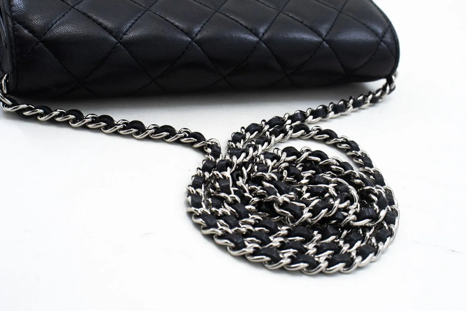 CHANEL Black Classic Wallet On Chain WOC Shoulder Bag Lambskin SV m93
