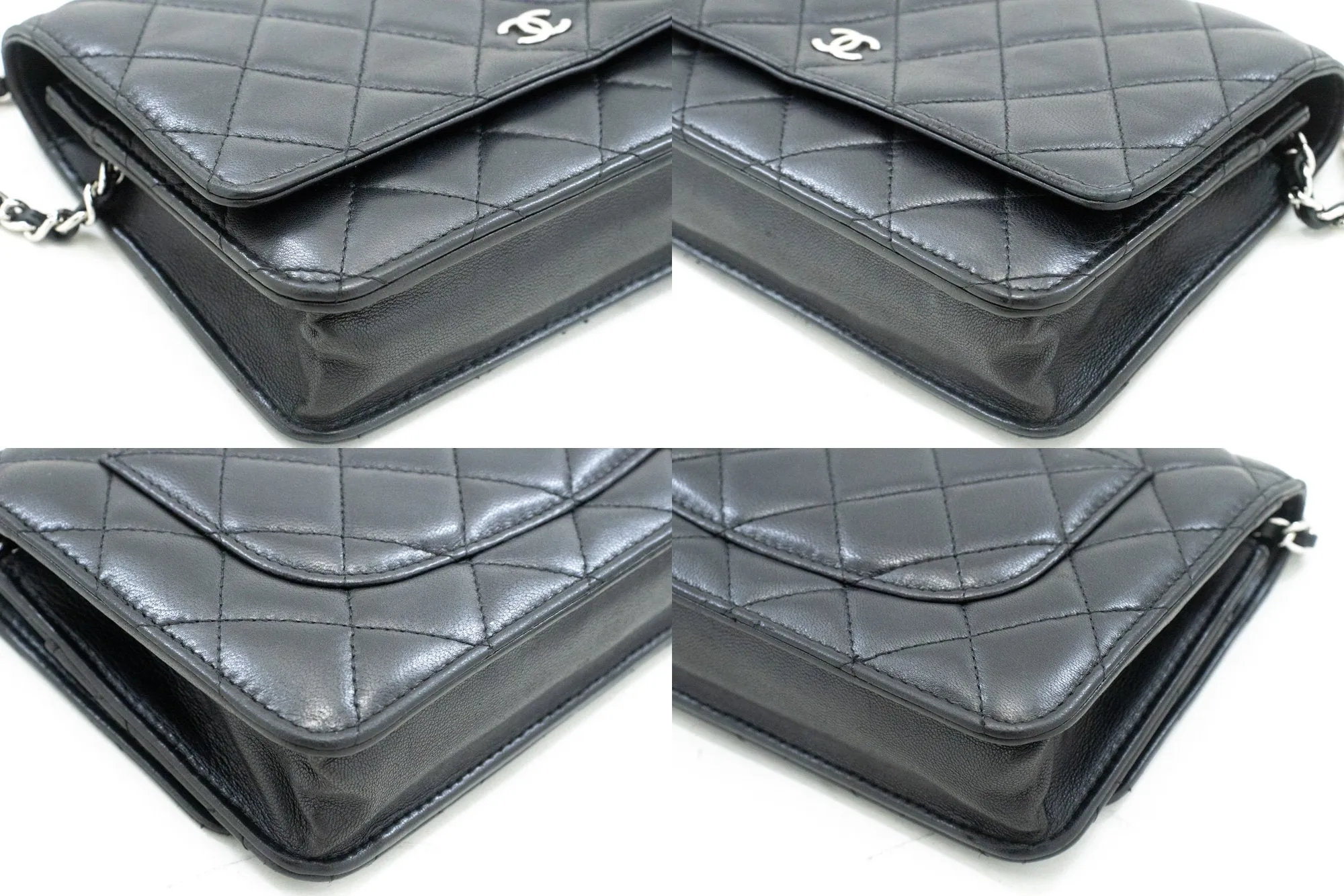 CHANEL Black Classic Wallet On Chain WOC Shoulder Bag Lambskin SV m93