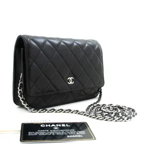 CHANEL Black Classic Wallet On Chain WOC Shoulder Bag Lambskin SV m93