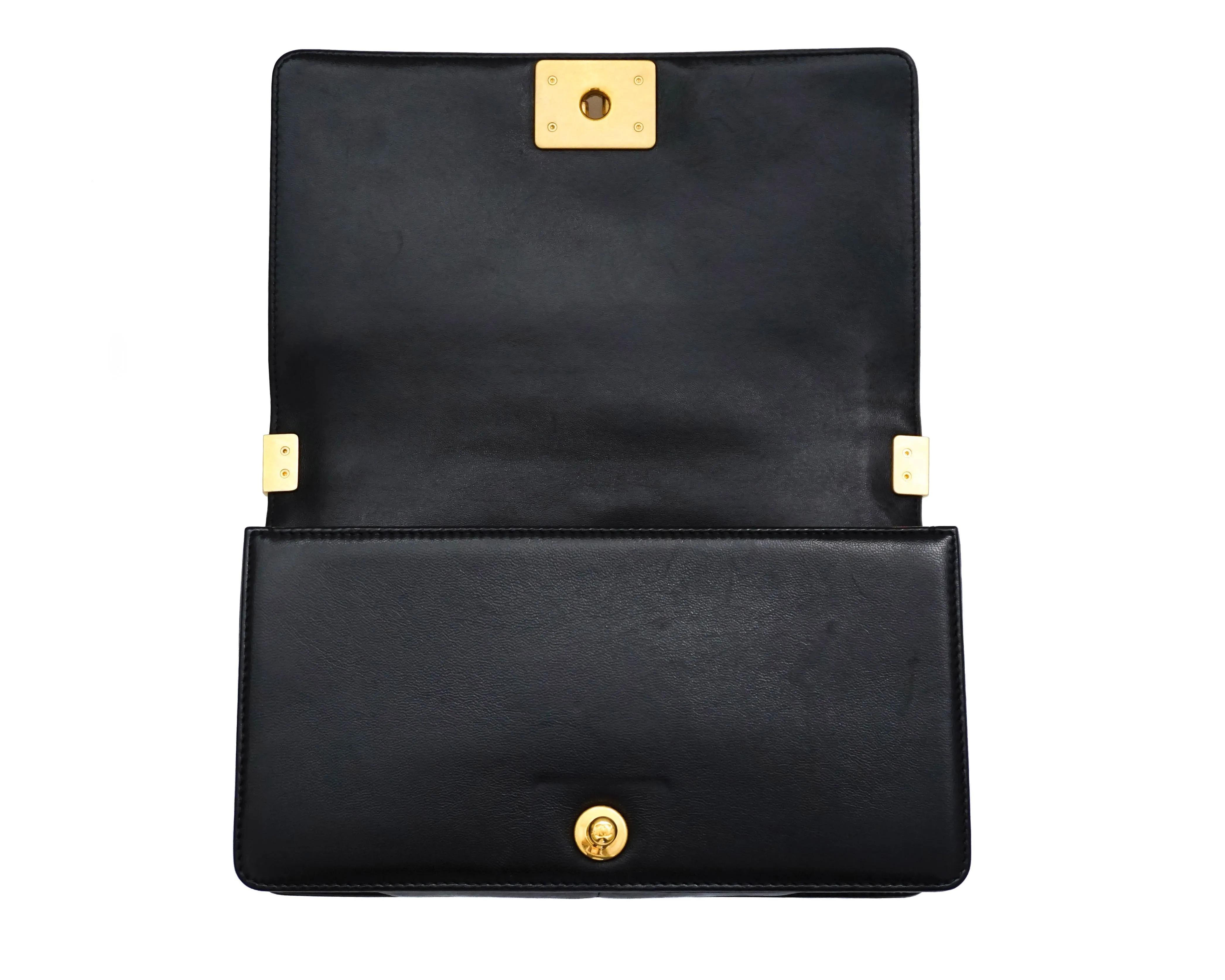 Chanel Black Lambskin Old Medium Boy Bag