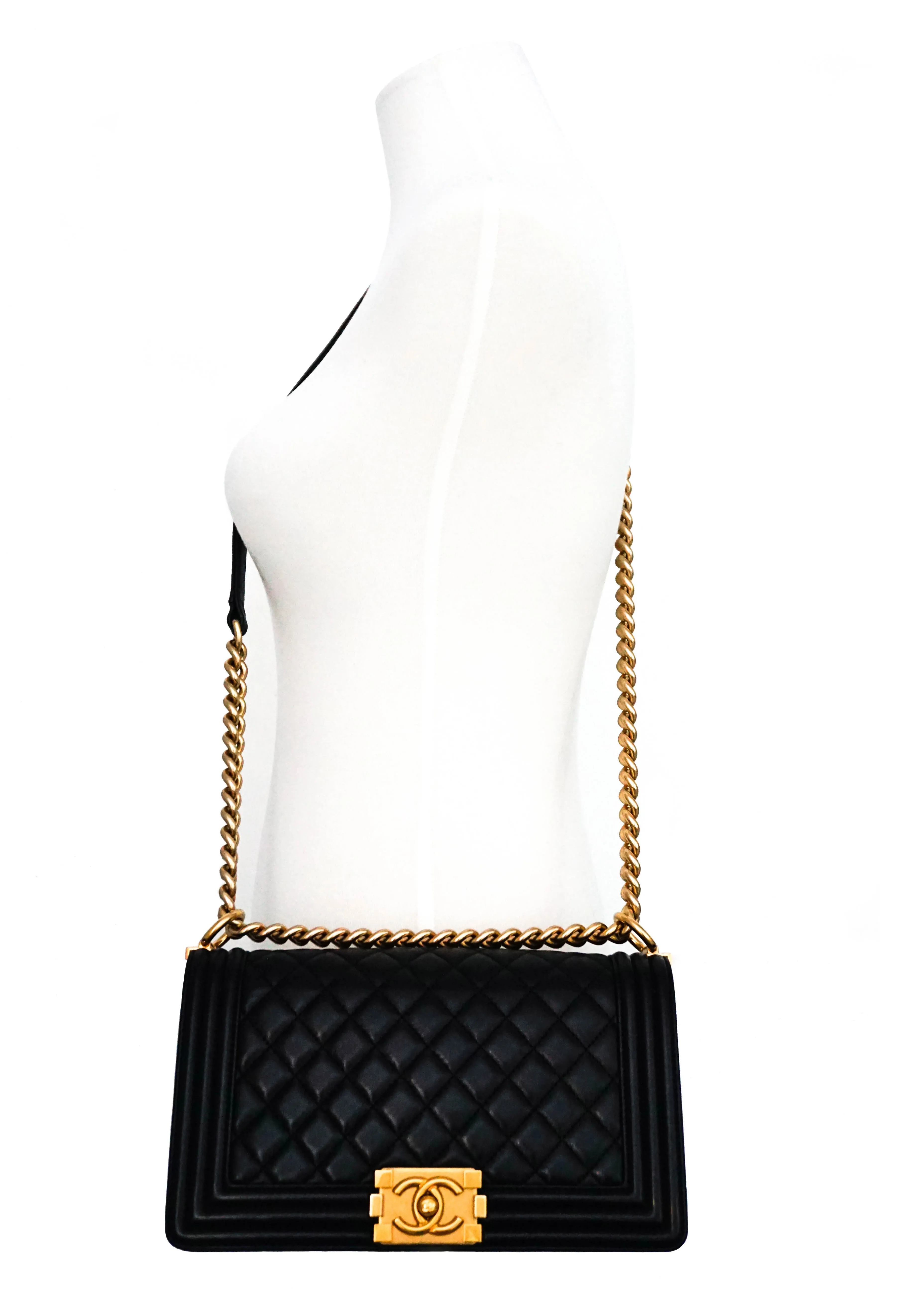 Chanel Black Lambskin Old Medium Boy Bag