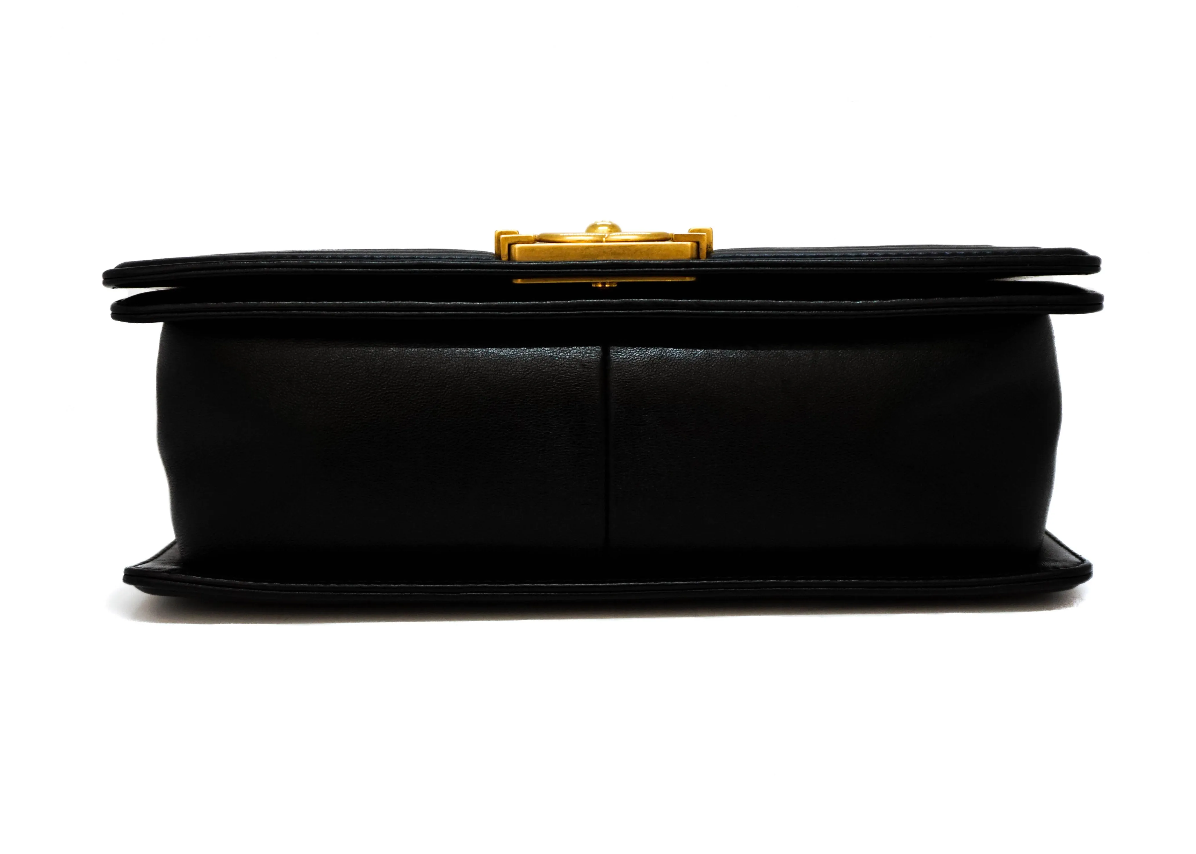Chanel Black Lambskin Old Medium Boy Bag