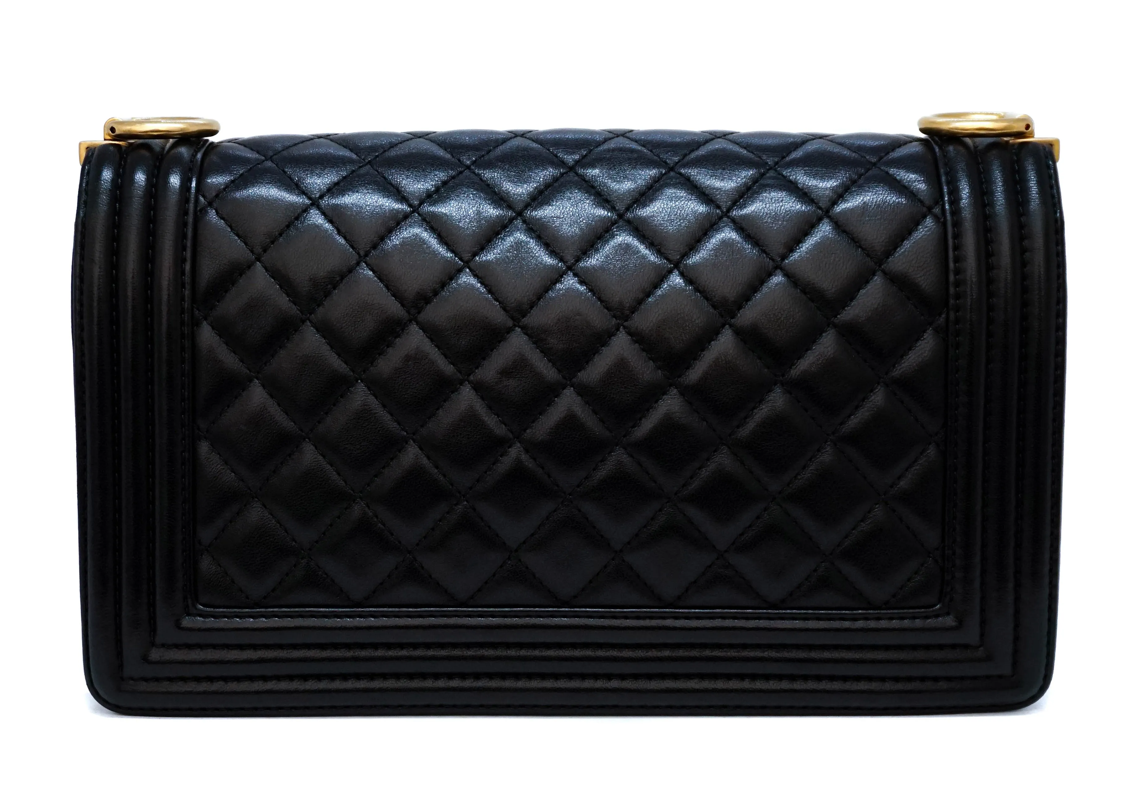 Chanel Black Lambskin Old Medium Boy Bag