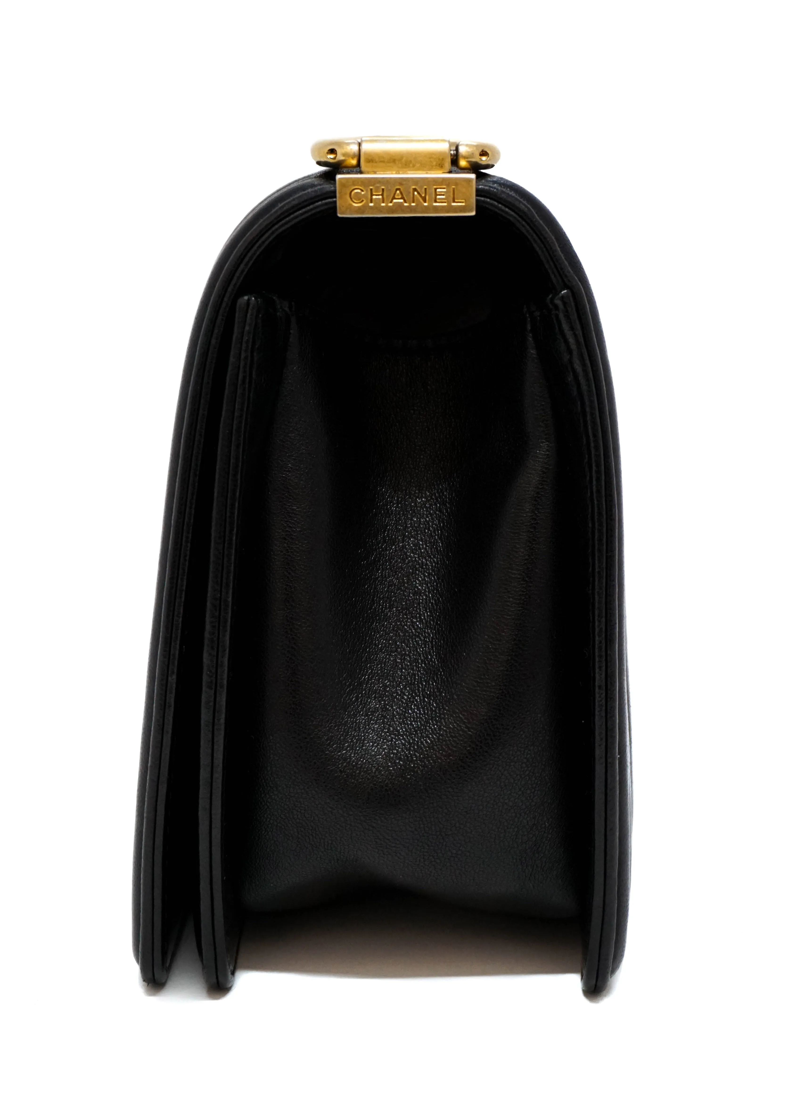 Chanel Black Lambskin Old Medium Boy Bag