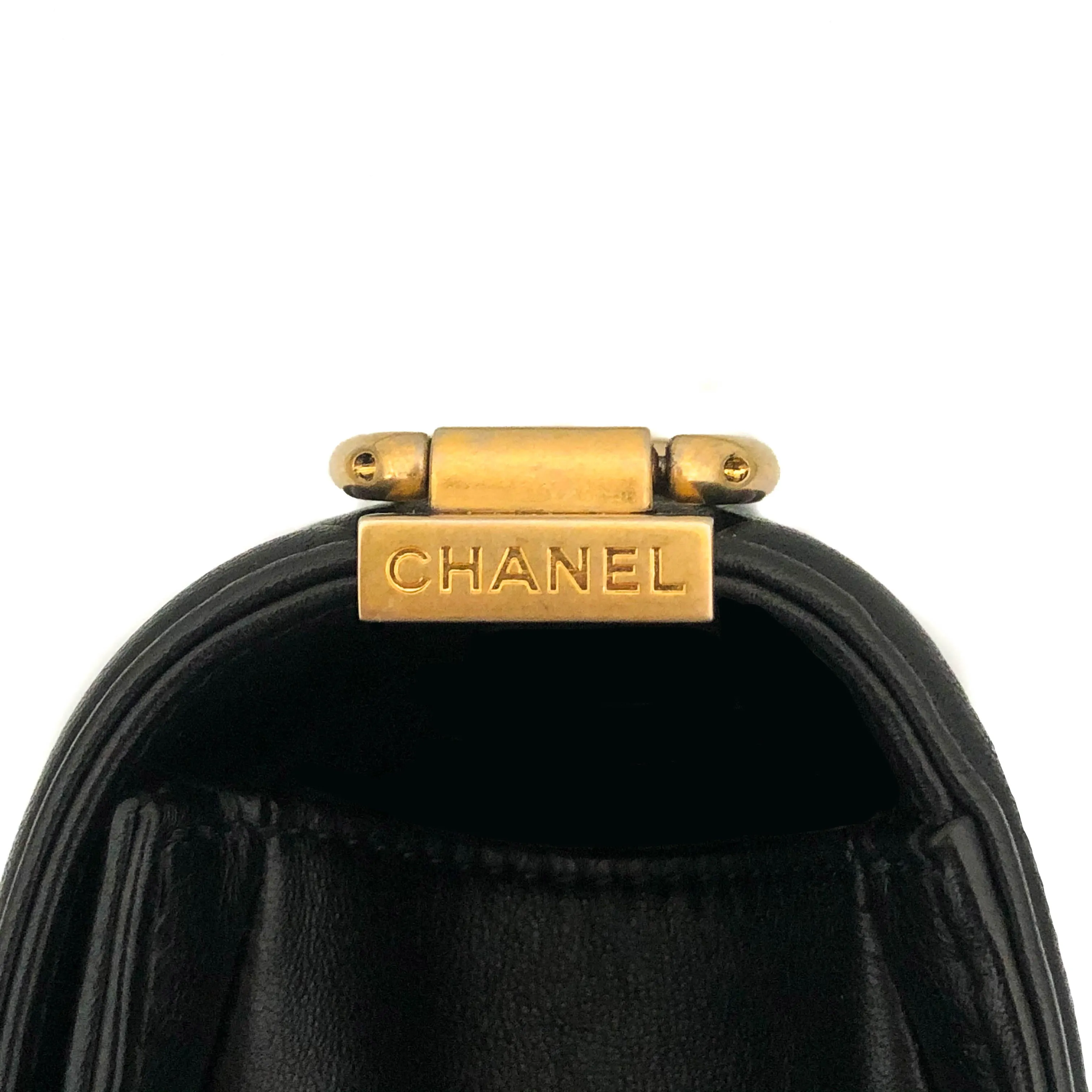 Chanel Black Lambskin Old Medium Boy Bag