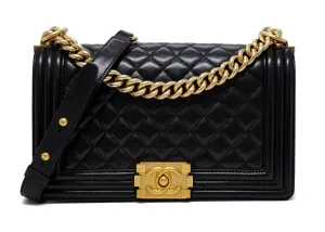 Chanel Black Lambskin Old Medium Boy Bag