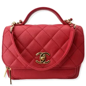 CHANEL Business Affinity Small Caviar Quilted Shoulder Bag Red