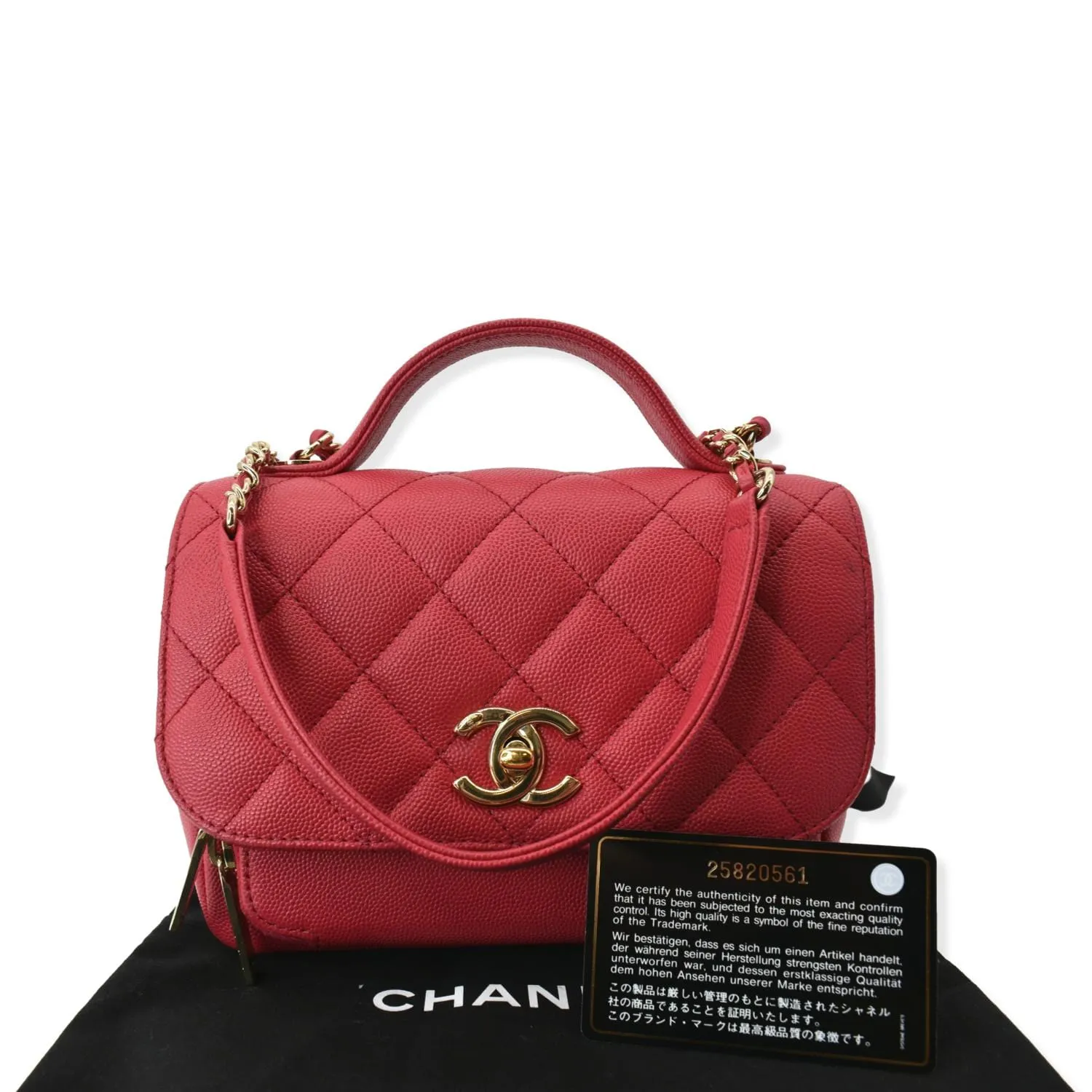 CHANEL Business Affinity Small Caviar Quilted Shoulder Bag Red