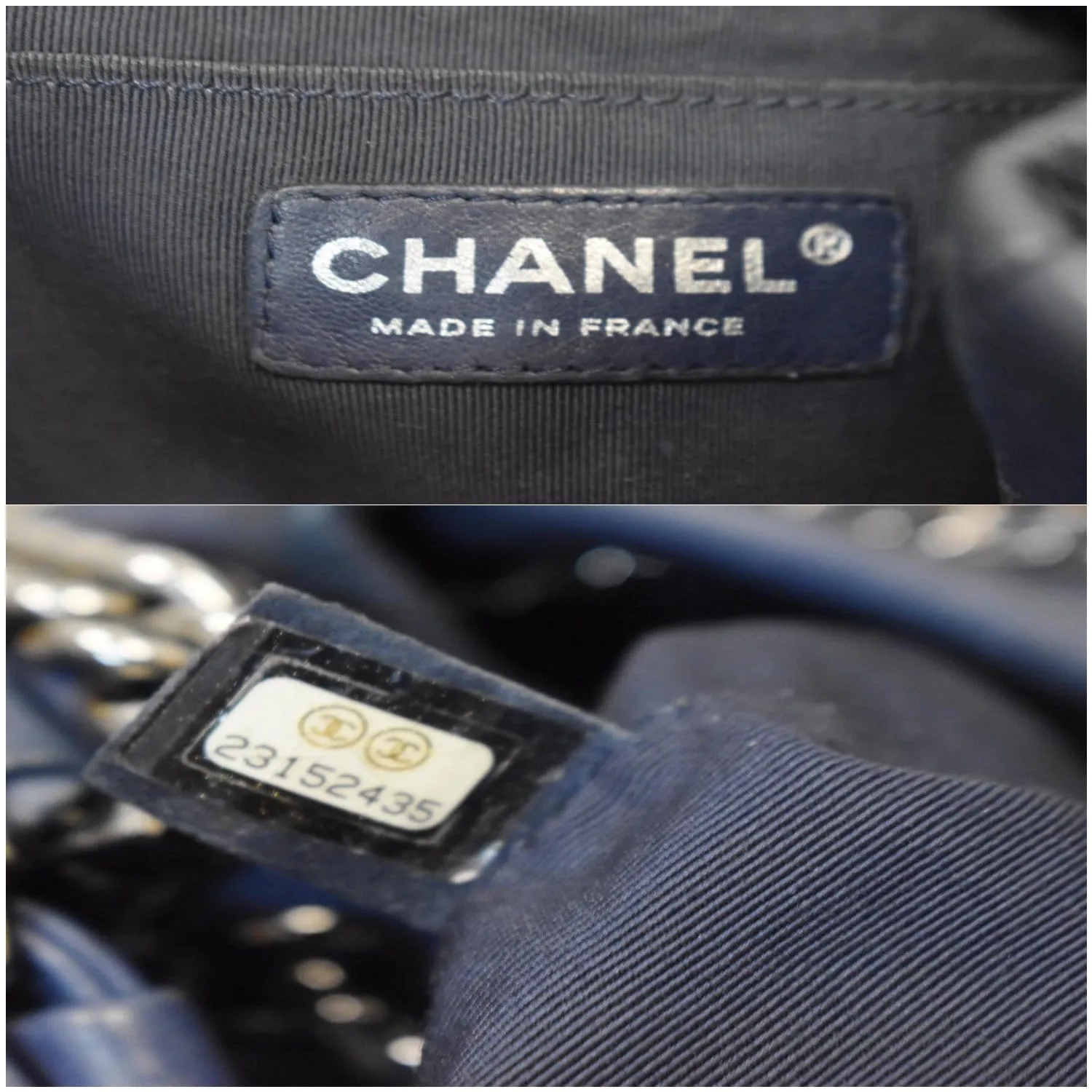 CHANEL Chevron Small CC Chain Bucket Deerskin Drawstring Shoulder Bag Blue
