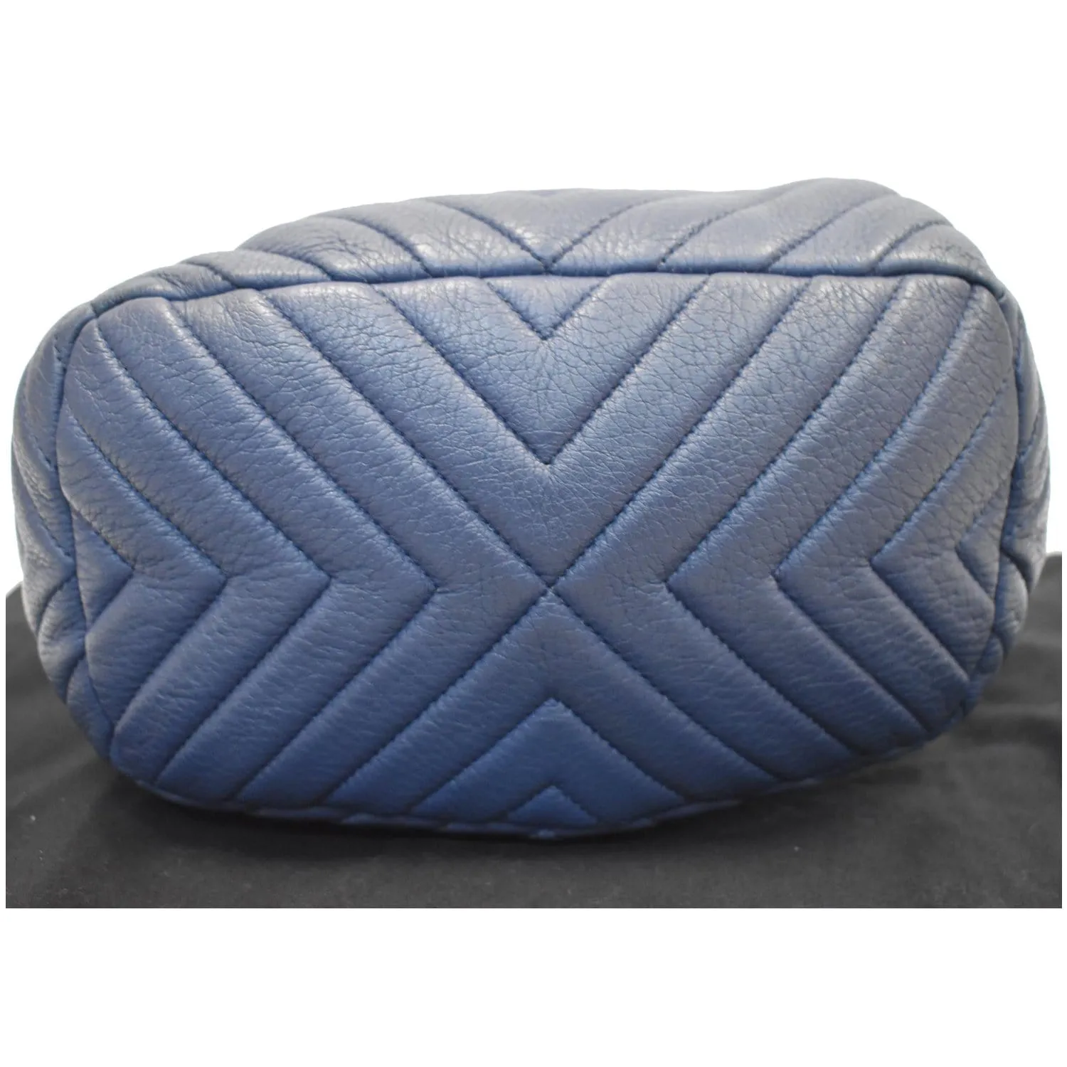 CHANEL Chevron Small CC Chain Bucket Deerskin Drawstring Shoulder Bag Blue