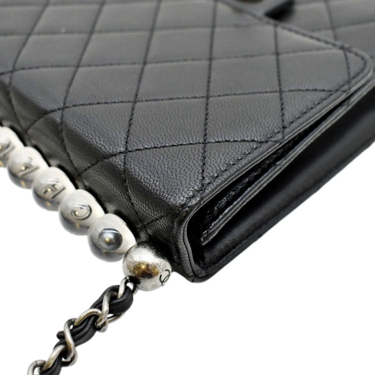 CHANEL Chic Pearls Flap Quilted Calfskin Leather Shoulder Bag Black